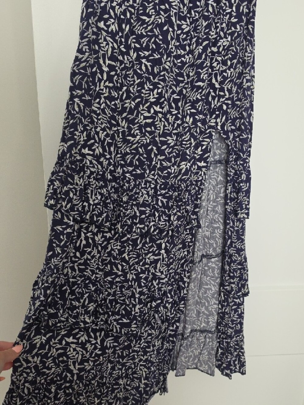 Off-Shoulder Navy & White Floral Maxi Dress - Picture 2 of 7